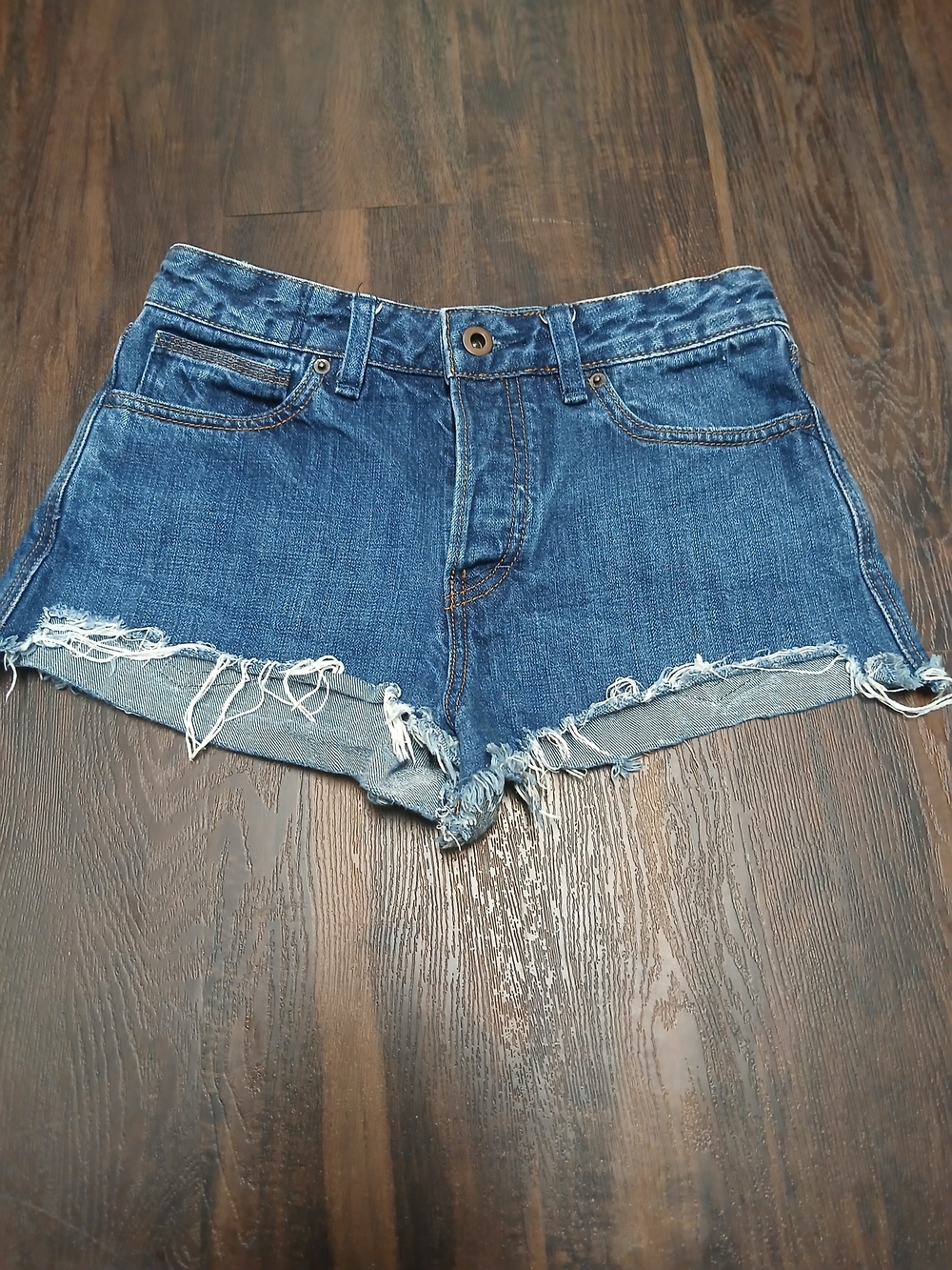 Free People Blue Frayed Denim Cutoff Shorts